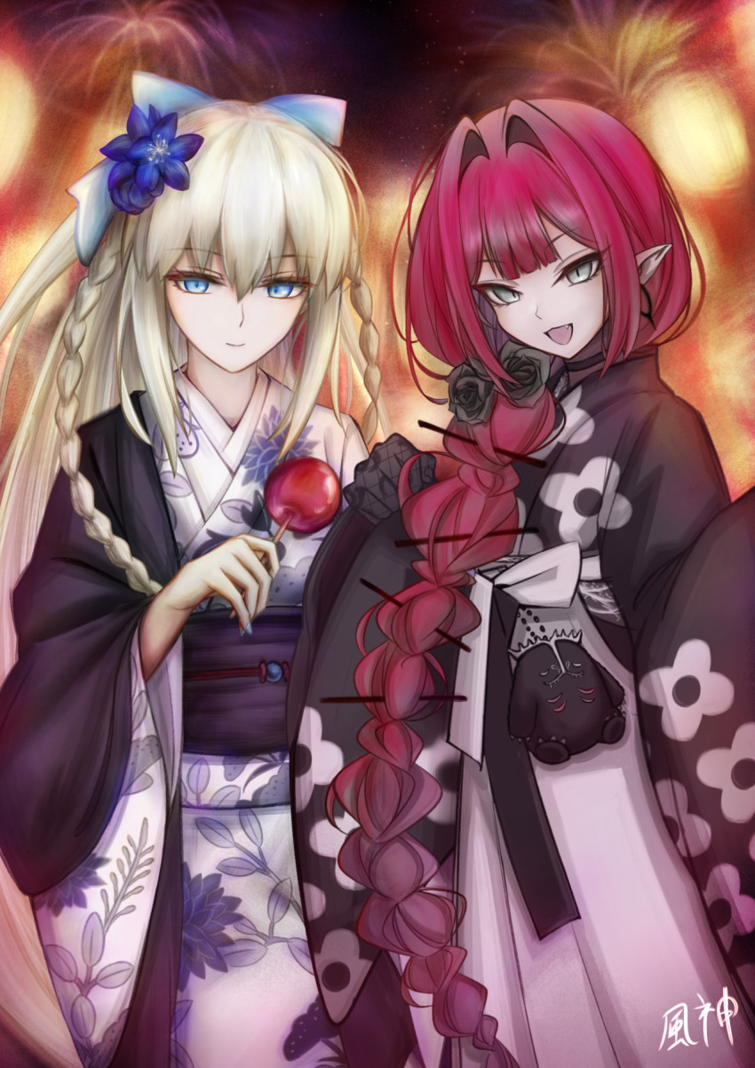 2girls, baobhan_sith_(fate), baobhan_sith_(over_the_same_sky)_(fate), blue_eyes, breasts, fate/grand_order, fate_(series), fuugami