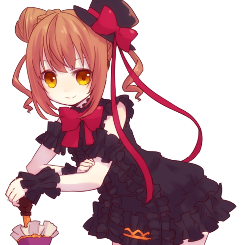 1girl, armband, black_armband, black_dress, black_hat, black_wrist_cuffs, brown_hair, dress