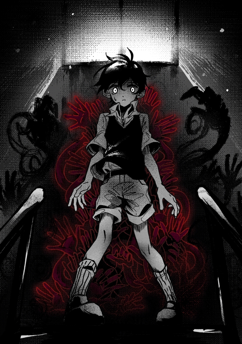 1boy, absurdres, black_hair, black_sweater_vest, collared_shirt, gaks030, highres, looking_at_viewer