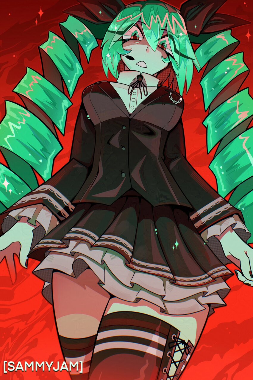 1girl, alternate_costume, alternate_hairstyle, black_jacket, black_ribbon, black_skirt, blazer, breasts