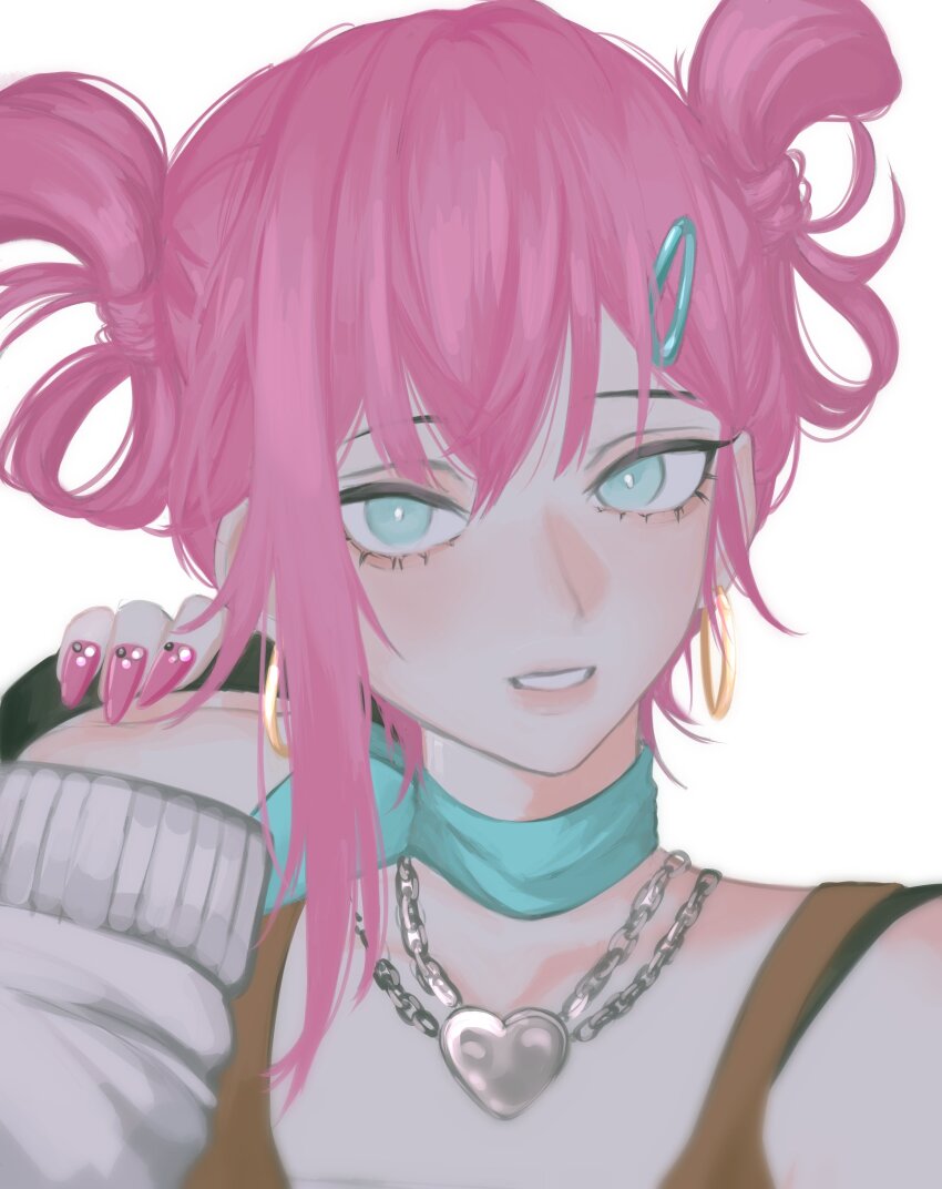 1girl, :d, absurdres, aegyo_sal, alternate_costume, alternate_hairstyle, aqua_choker, aqua_eyes