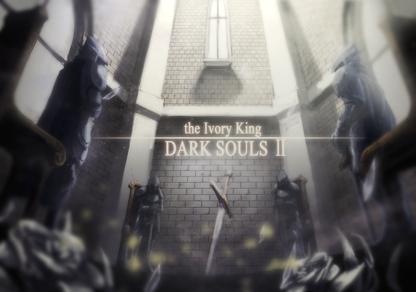 4boys, armor, brick_wall, chair, commentary_request, copyright_name, dark_souls_(series), dark_souls_ii