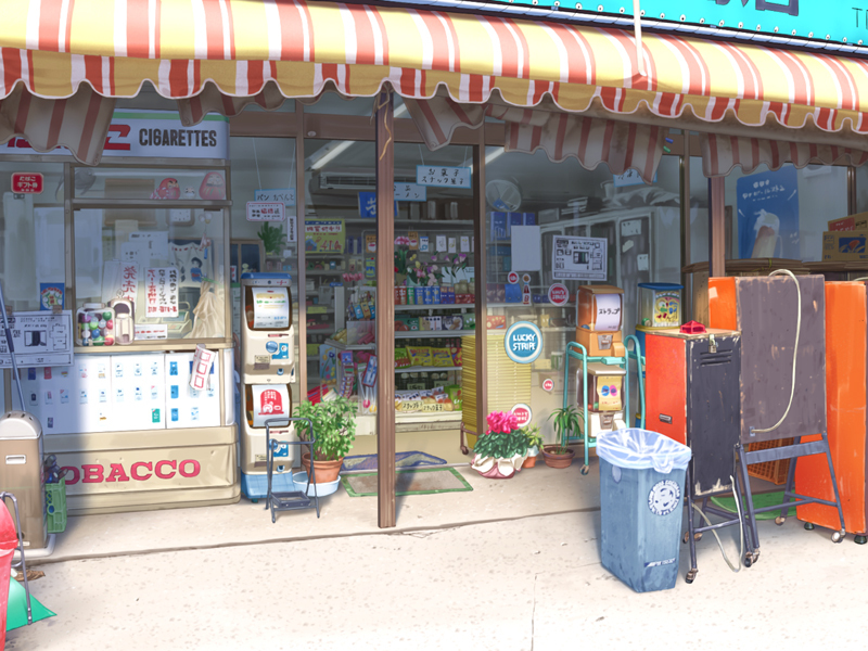 day, no_humans, original, sai_gakai, scenery, shop, trash_can