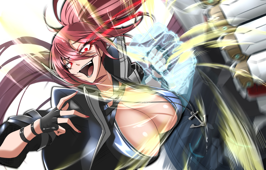 absurdres, anchor, anchor_necklace, azur_lane, breasts, cleavage, clenched_hand, fingerless_gloves