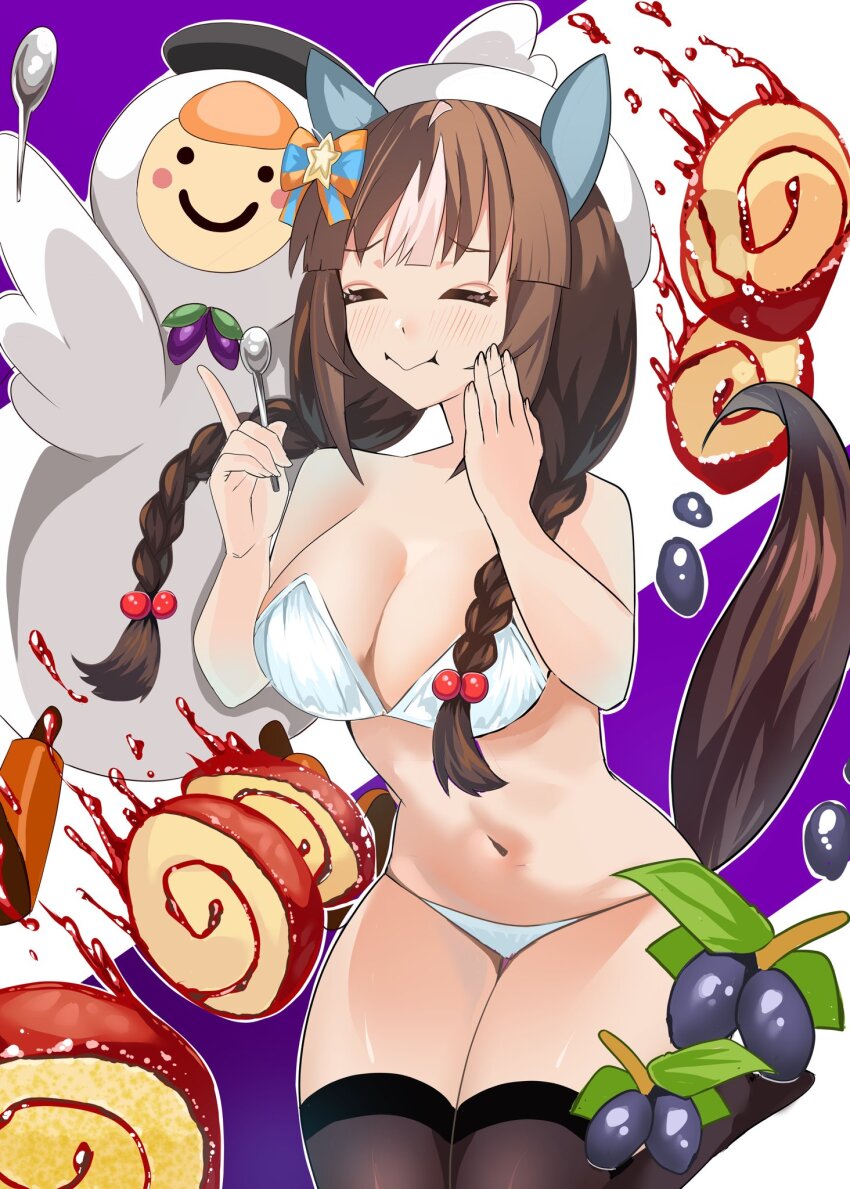 1girl, animal_ears, bare_shoulders, bigboss021, bikini, black_thighhighs, blush, bow