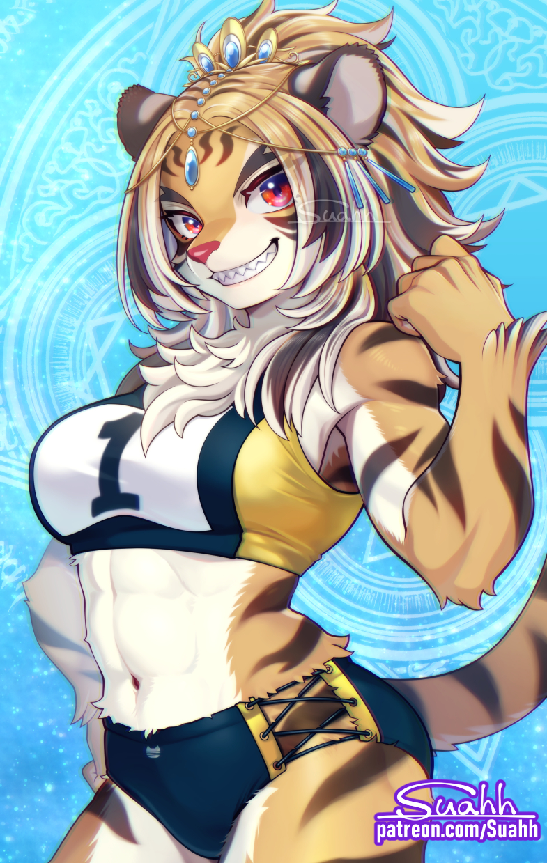 1girl, abs, animal_ears, animal_nose, animal_print, artist_name, bare_shoulders, bikini