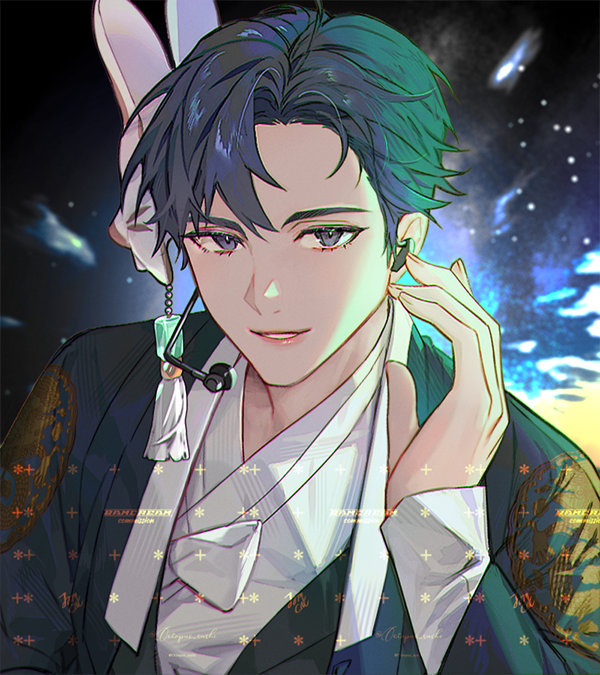 1boy, bamcream, black_eyes, black_hair, black_jacket, commentary, commission, debwi_mos_hamyeon_jugneun_byeong_geollim