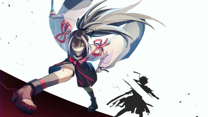 1boy, 1girl, black_eyes, black_hair, fate/grand_order, fate_(series), highres, holding