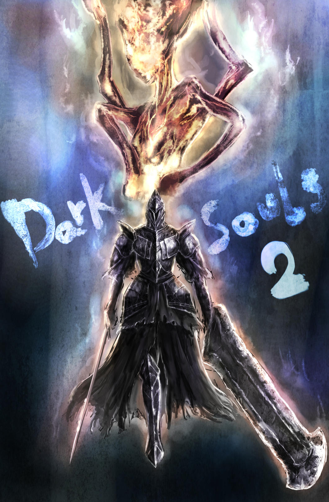 1boy, 1girl, armor, armored_boots, asymmetrical_dual_wielding, black_cape, boots, breastplate