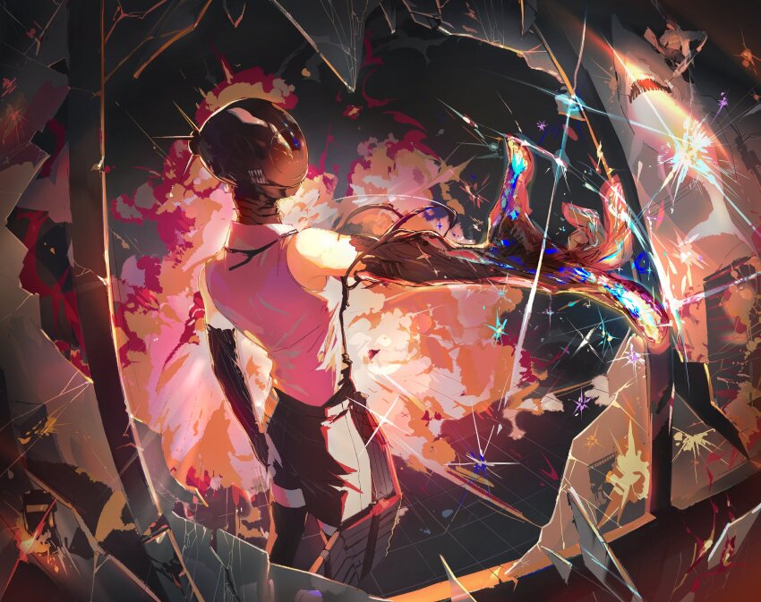 1girl, apron, black_apron, bomb, bomb_devil_(chainsaw_man), chainsaw_man, chhiii_o_o, dynamite