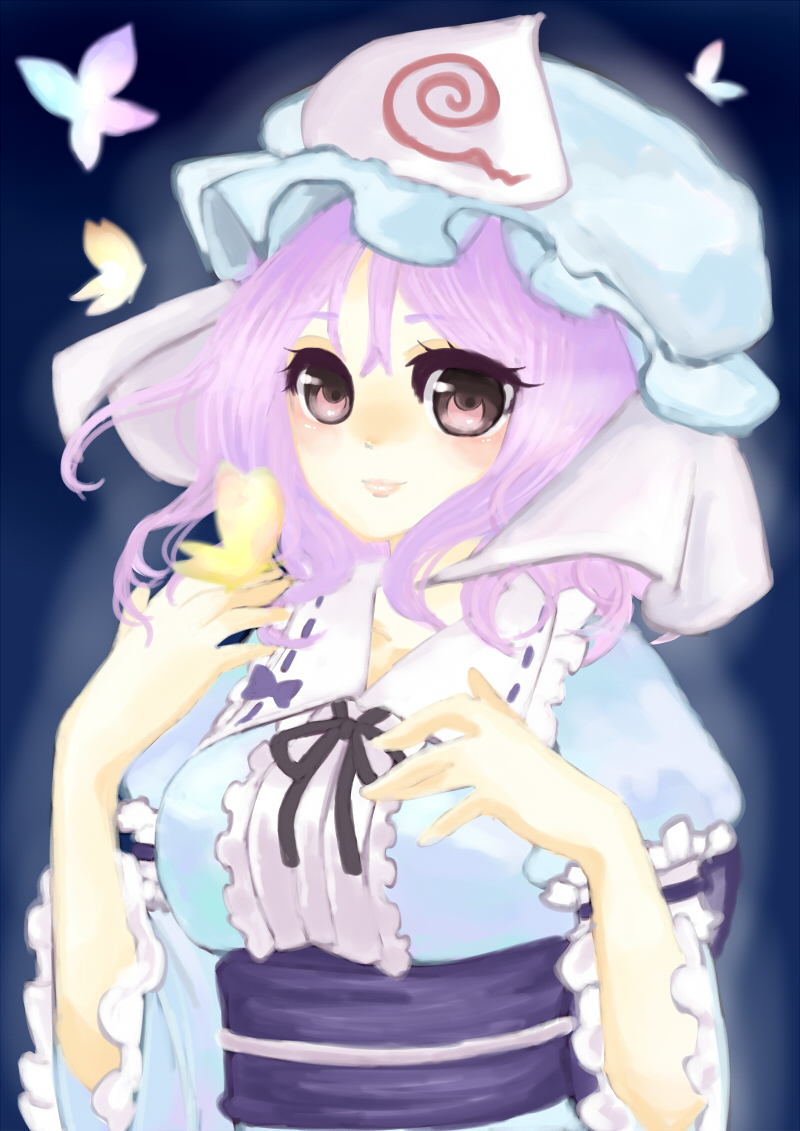 1girl, bad_id, bad_pixiv_id, breasts, bug, butterfly, female_focus, ghost