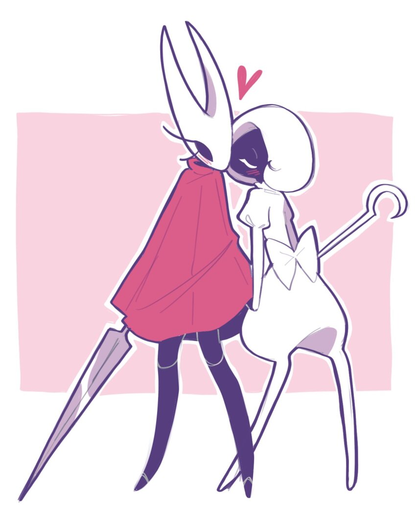 2girls, arthropod_girl, back_bow, black_eyes, black_skin, blank_eyes, blush, bob_cut