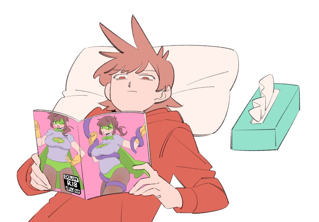 1boy, alternate_eye_color, animification, antenna_hair, brown_hair, closed_mouth, commentary_request, edd_(eddsworld)