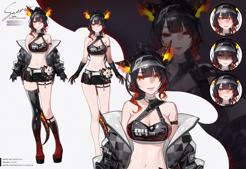 1girl, 4rin+, absurdres, animal_ears, artist_name, asymmetrical_legwear, belt, black_gloves