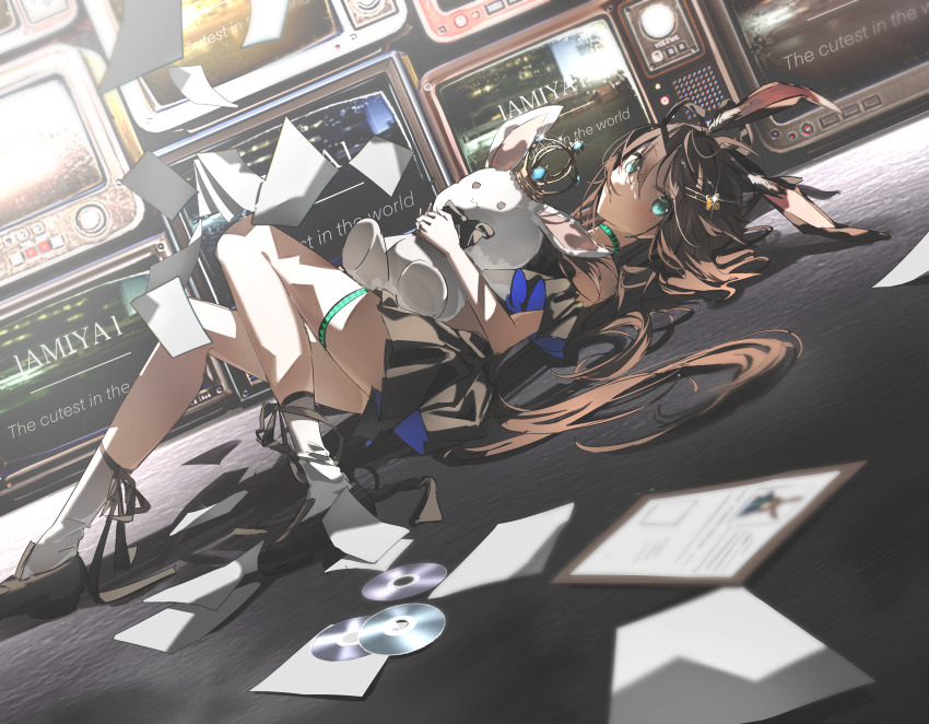 1girl, absurdres, amiya_(arknights), animal_ear_fluff, animal_ears, arknights, black_dress, black_shoes