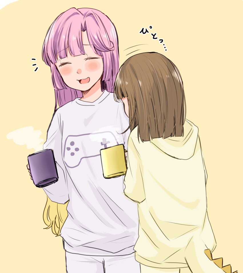 2girls, :3, anyoji_hime, anyoji_hime_(sega_lucky_lottery_sleepwear), blonde_hair, blunt_bangs, blunt_sidelocks, blush