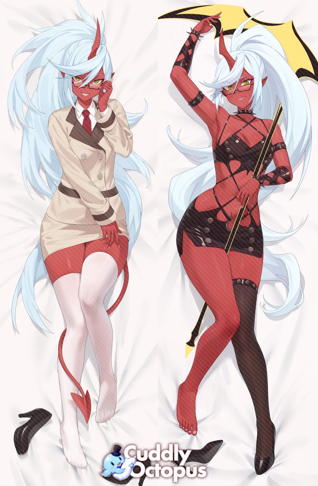 1girl, arm_up, armpits, bare_shoulders, bed_sheet, belt, between_thighs, black-framed_eyewear