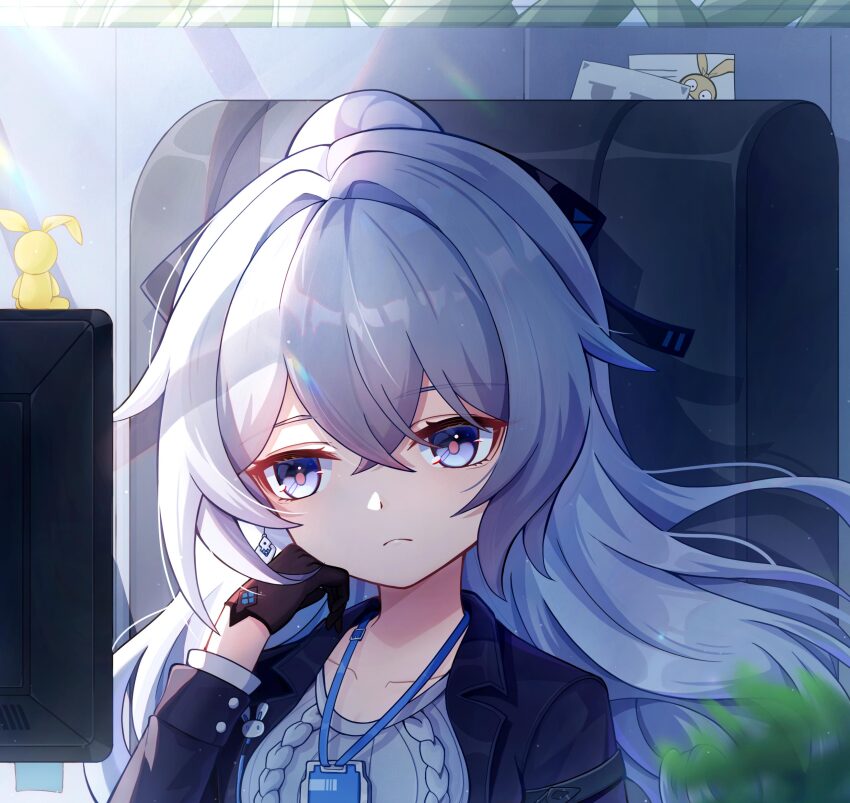 1girl, absurdres, ang55523671, black_gloves, black_jacket, blue_eyes, breasts, bronya_zaychik