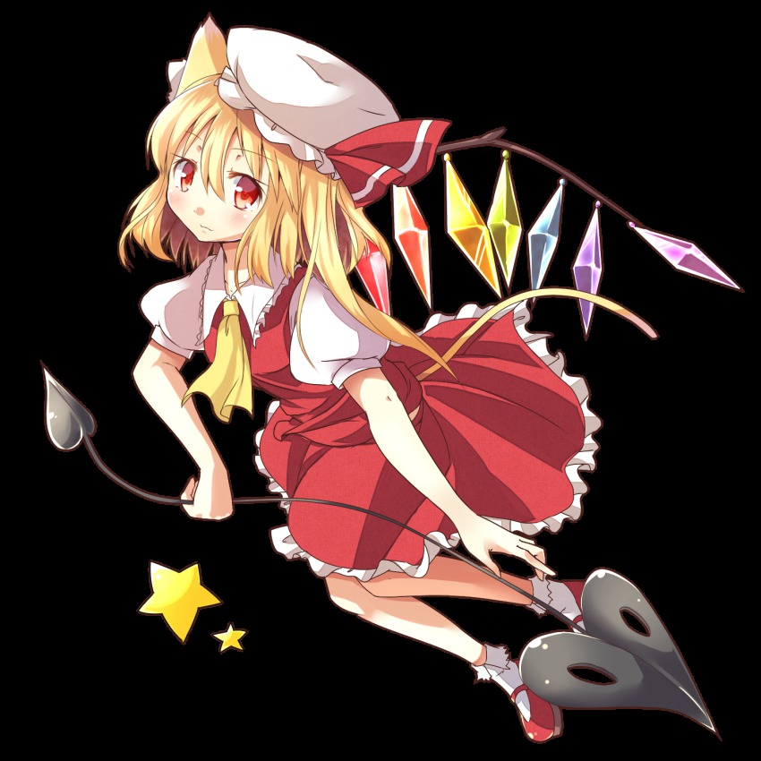 1girl, animal_ears, blonde_hair, blush, bobby_socks, embodiment_of_scarlet_devil, female_focus, flandre_scarlet