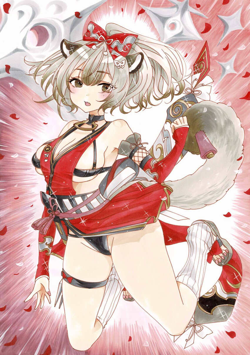 1girl, alternate_breast_size_(larger), animal_ears, azur_lane, bare_shoulders, black_panties, bow, breasts