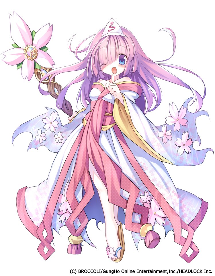 1girl, armadillon, bare_shoulders, blue_eyes, cherry_blossoms, company_name, copyright_notice, emil_chronicle_online