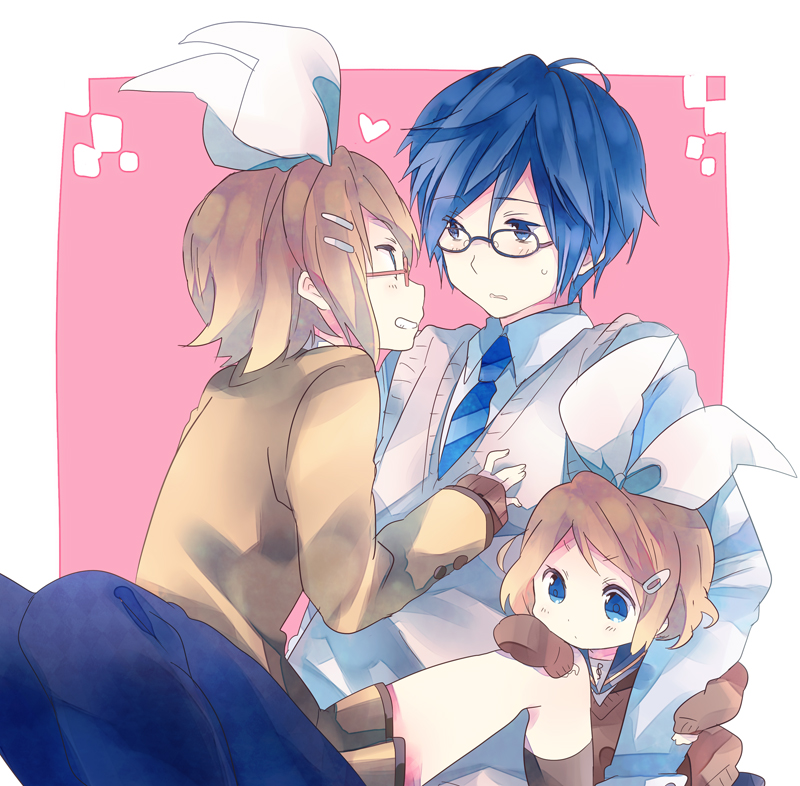 1boy, 2girls, age_difference, bad_id, bad_pixiv_id, bespectacled, blonde_hair, blue_eyes