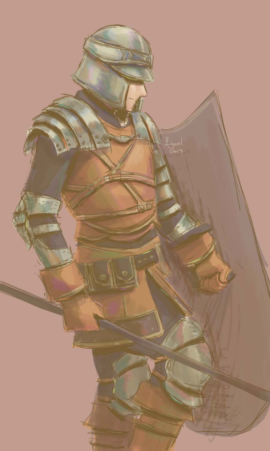 1boy, 2019, black_pants, black_shirt, boots, brown_background, brown_boots, brown_gloves