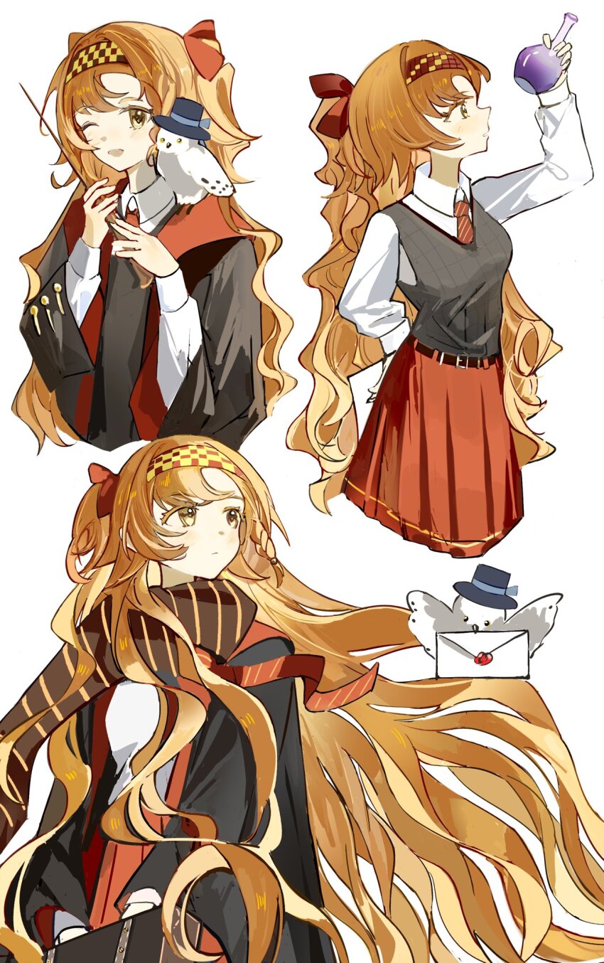 1girl, ;d, animal, animal_on_shoulder, animalization, arm_behind_back, bird, bird_on_shoulder