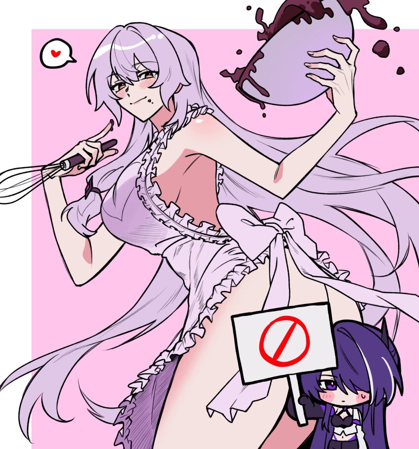 2girls, absurdres, acheron_(honkai:_star_rail), apron, ass, backgun, black_swan_(honkai:_star_rail), blush