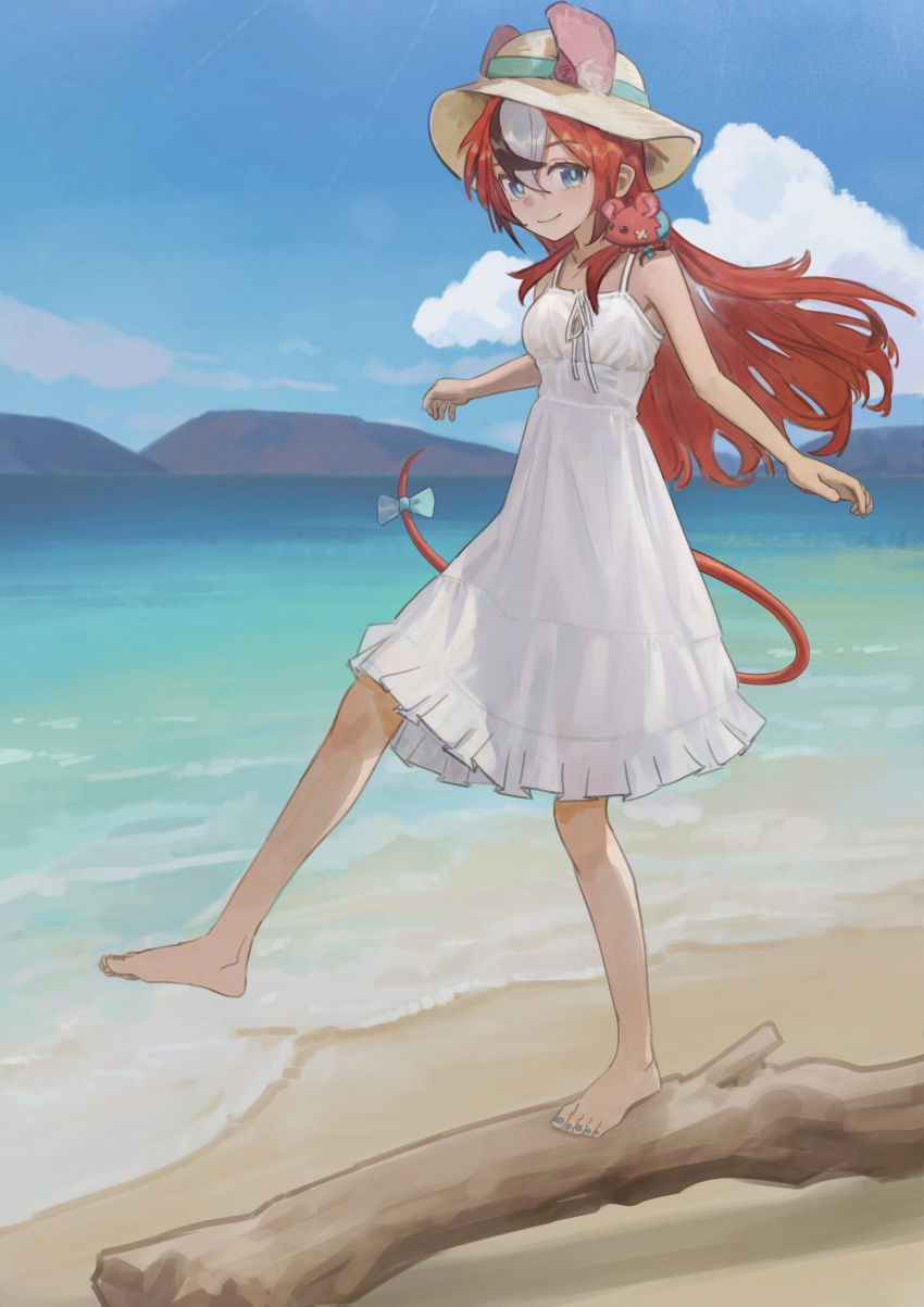 1girl, absurdres, animal, animal_ears, animal_on_shoulder, bare_arms, bare_legs, bare_shoulders
