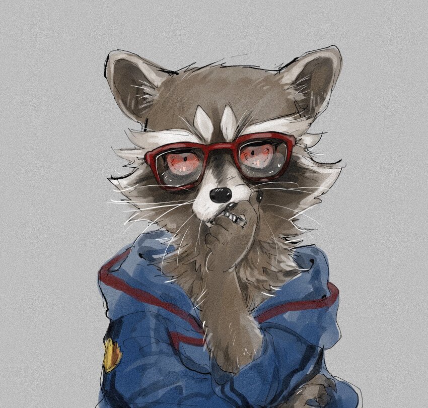 1boy, animal_ears, blue_jacket, claws, colored_sclera, fangs, finger_in_own_mouth, furry