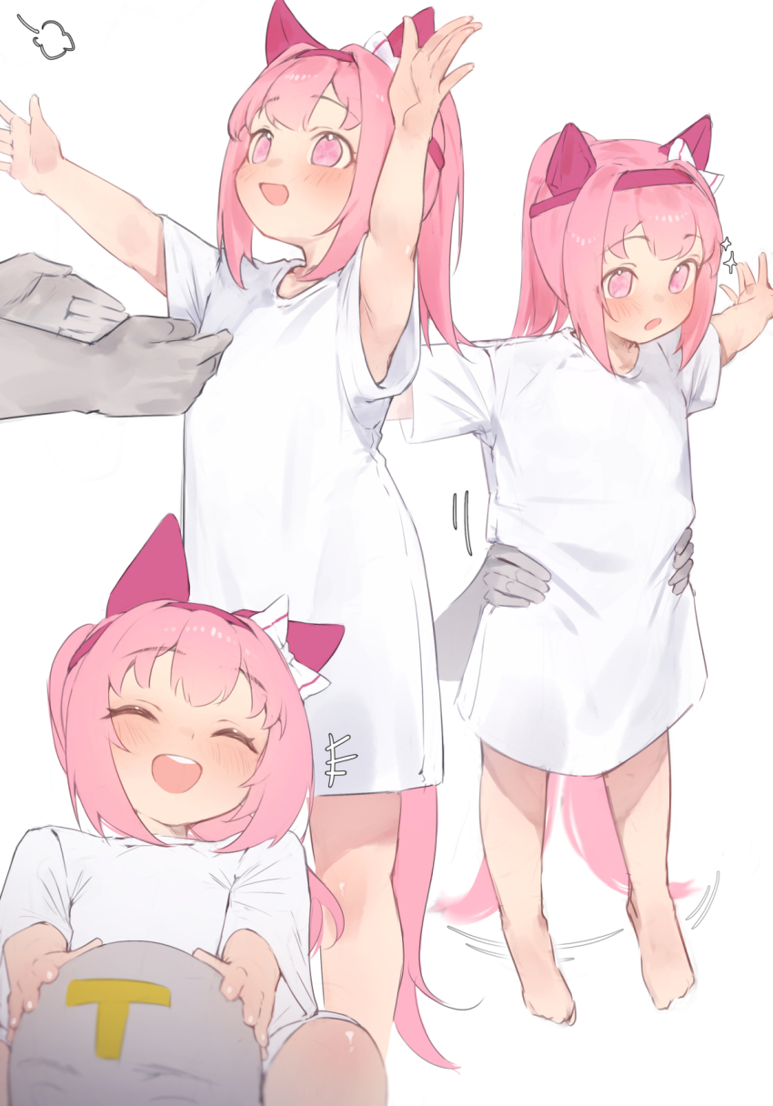 1girl, animal_ears, armpit_peek, armpits, arms_up, blush, carrying, carrying_person