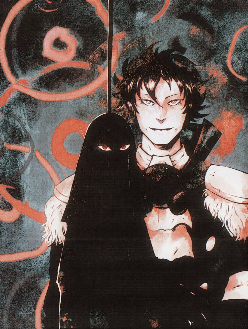 2boys, album-aurum, armband, ascot, black_hair, crown, epaulettes, eyed_silhouette