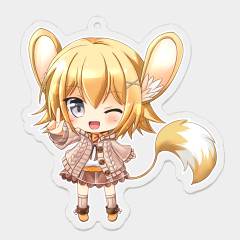 1girl, acrylic_stand_(medium), akino_sakura, animal_ears, blonde_hair, boots, brown_skirt, chibi