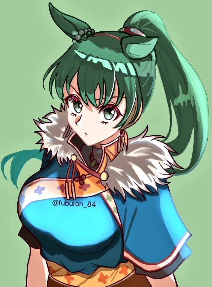 1girl, animal_ears, blue_dress, breasts, closed_mouth, dress, fire_emblem, fire_emblem:_the_blazing_blade