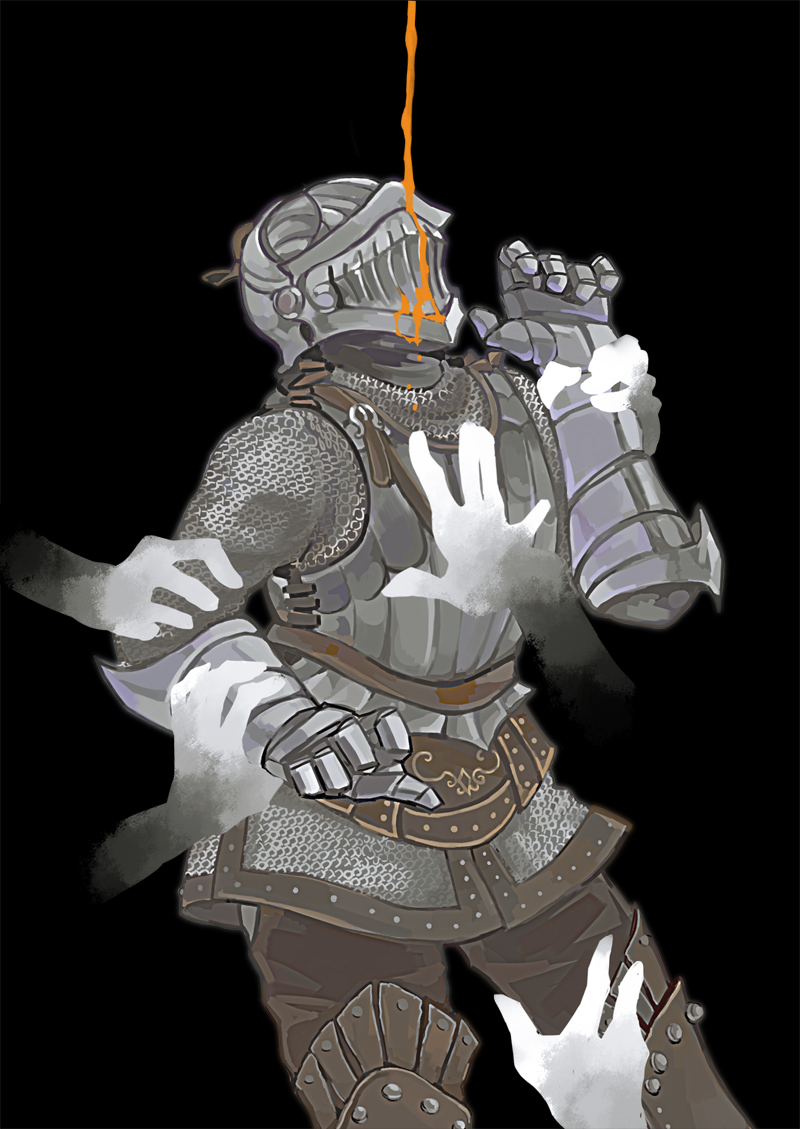 1boy, armor, black_background, breastplate, chainmail, commentary, cowboy_shot, dark_souls_(series)
