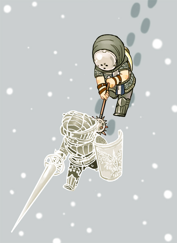 1boy, 1other, armor, armored_boots, bearer_of_the_curse, boots, breastplate, chainmail