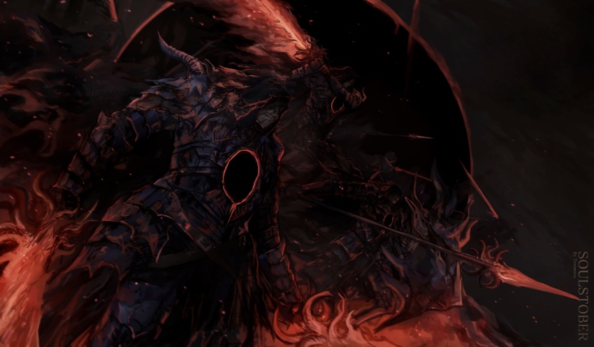 3others, absurdres, arm_up, armor, black_hood, breastplate, commentary, cowboy_shot