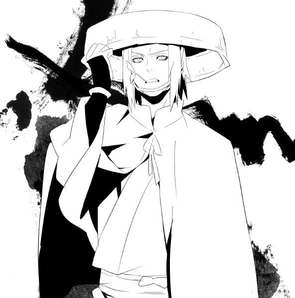 1boy, hat, male_focus, monochrome, naruto_(classic), naruto_(series), noro_(king), shiranui_genma