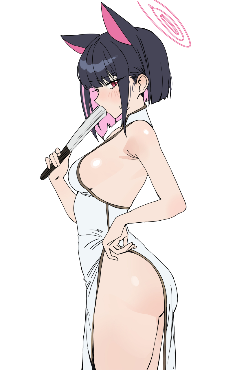 1girl, absurdres, alternate_costume, animal_ears, armpits, ass, bare_arms, black_hair