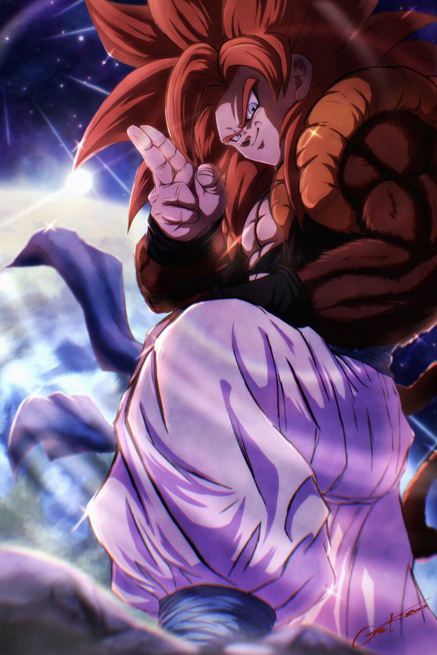 1boy, absurdres, blue_eyes, blue_sash, body_fur, dragon_ball, dragon_ball_gt, gekiroo