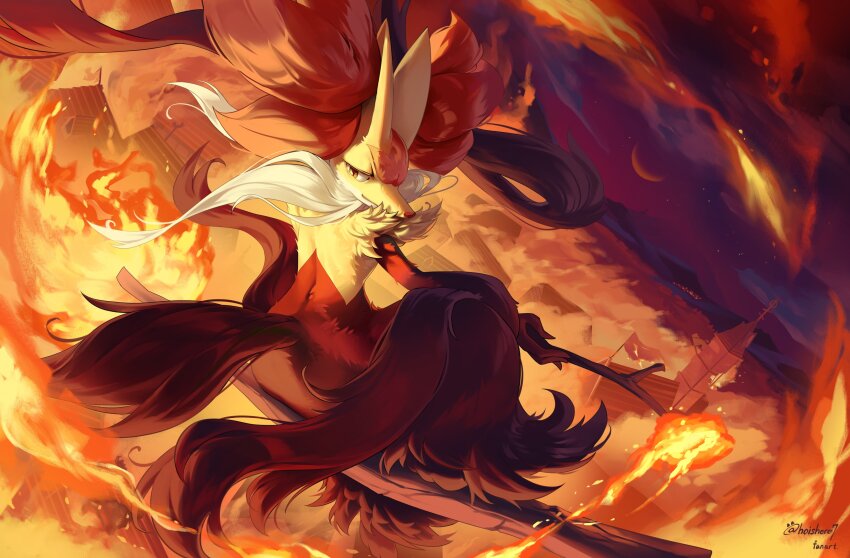 1other, absurdres, animal_ear_fluff, animal_ears, black_fur, broom, broom_riding, closed_mouth