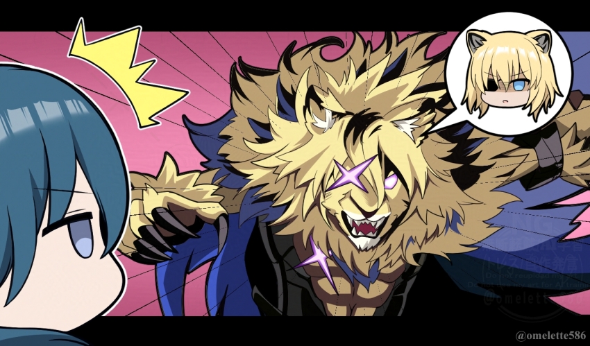 1boy, 1girl, alternate_form, animal_ears, armor, black_armor, blonde_hair, blue_cape