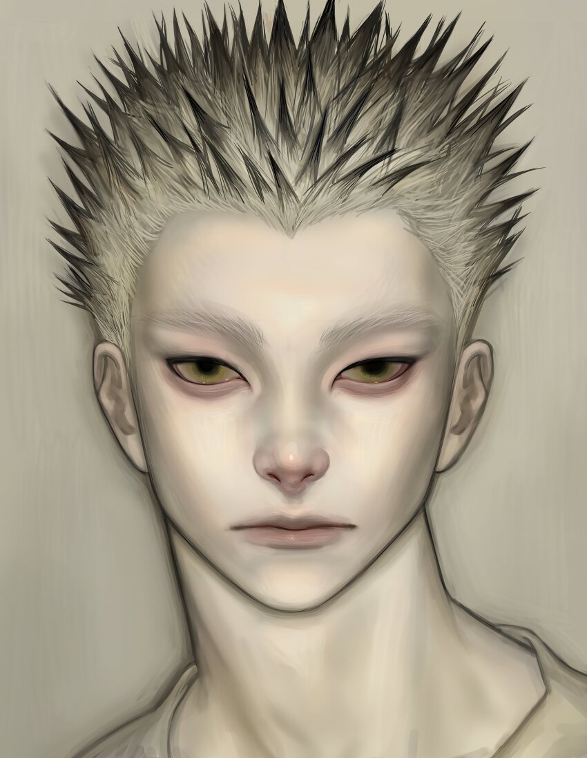 1other, absurdres, androgynous, bags_under_eyes, black_hair, colored_tips, commentary, gradient_hair