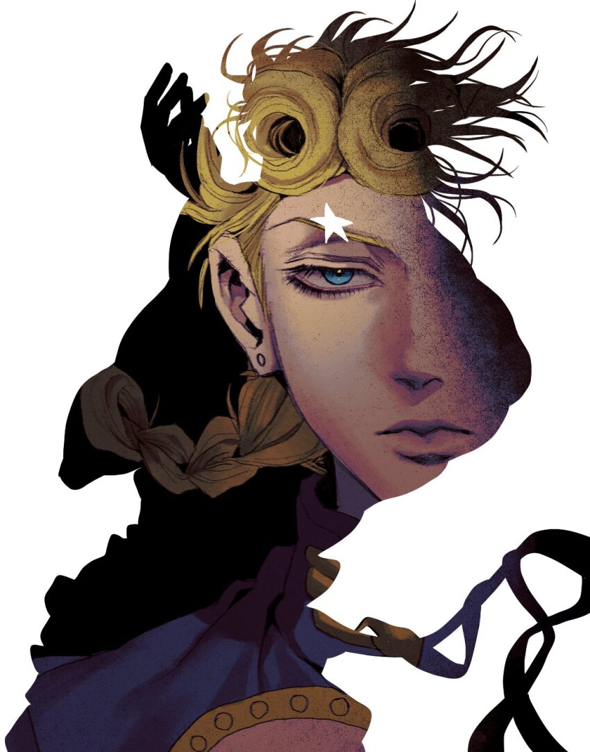 2boys, argyle_clothes, argyle_sweater, birthmark, blonde_hair, dio_brando, father_and_child, father_and_son, giorno_giovanna, highres, joestar_birthmark, jojo_no_kimyou_na_bouken, male_focus, multiple_boys, parent_and_child, polka_dot, polka_dot_hair, sos911p, stardust_crusaders, sweater, upper_body, vampire, vento_aureo, victory_rolls