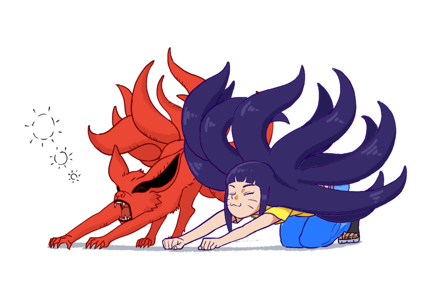 1girl, :3, black_hair, blue_pants, boruto:_two_blue_vortex, commentary, ebata_kyouhei, facial_mark