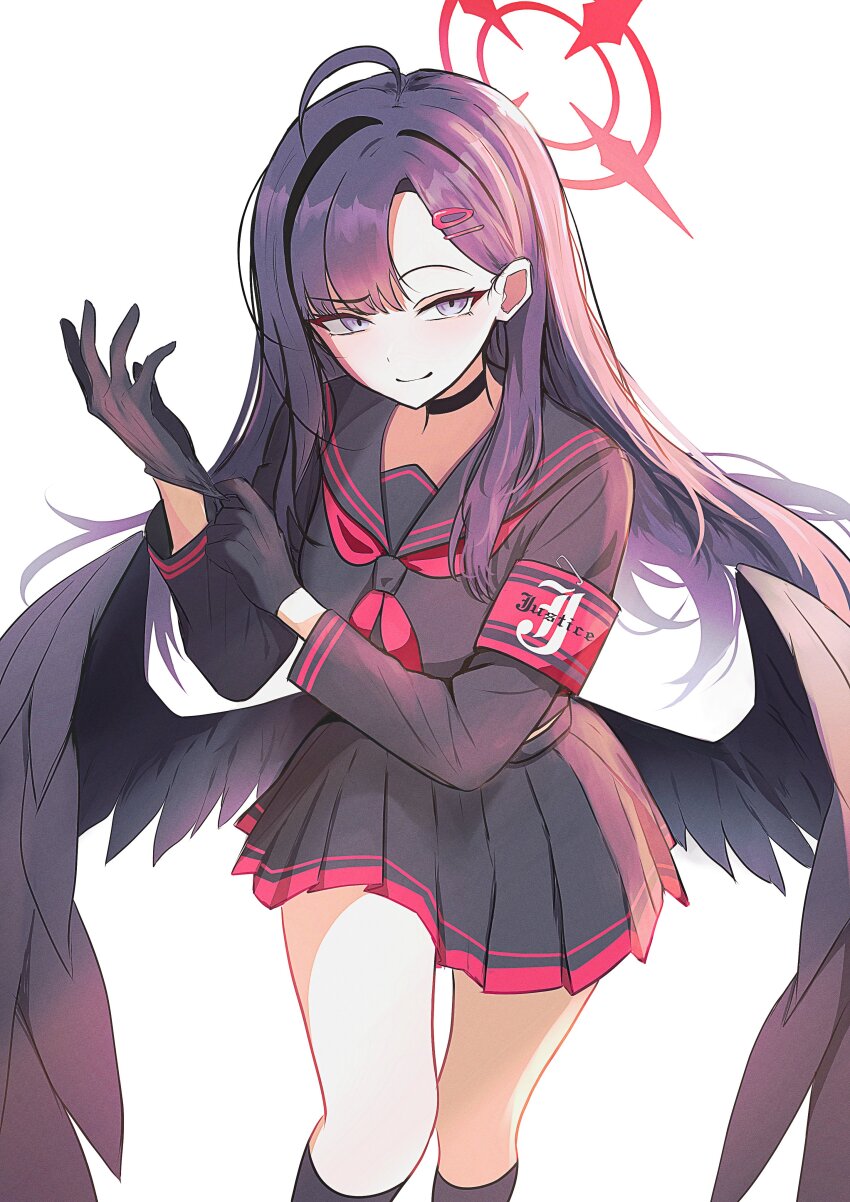 1girl, absurdres, angel_wings, armband, black_gloves, black_hair, black_sailor_collar, black_serafuku