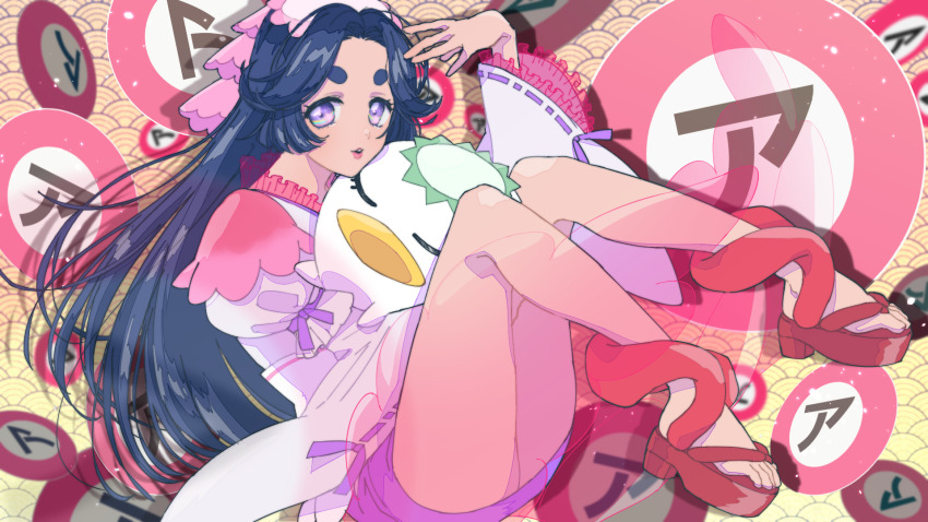 1girl, azuma_sara, black_hair, commentary_request, hat, highres, holding, japanese_clothes