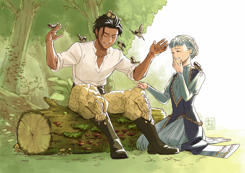 1boy, 1girl, bird, blue_hair, braid, claude_von_riegan, claude_von_riegan_(timeskip), couple