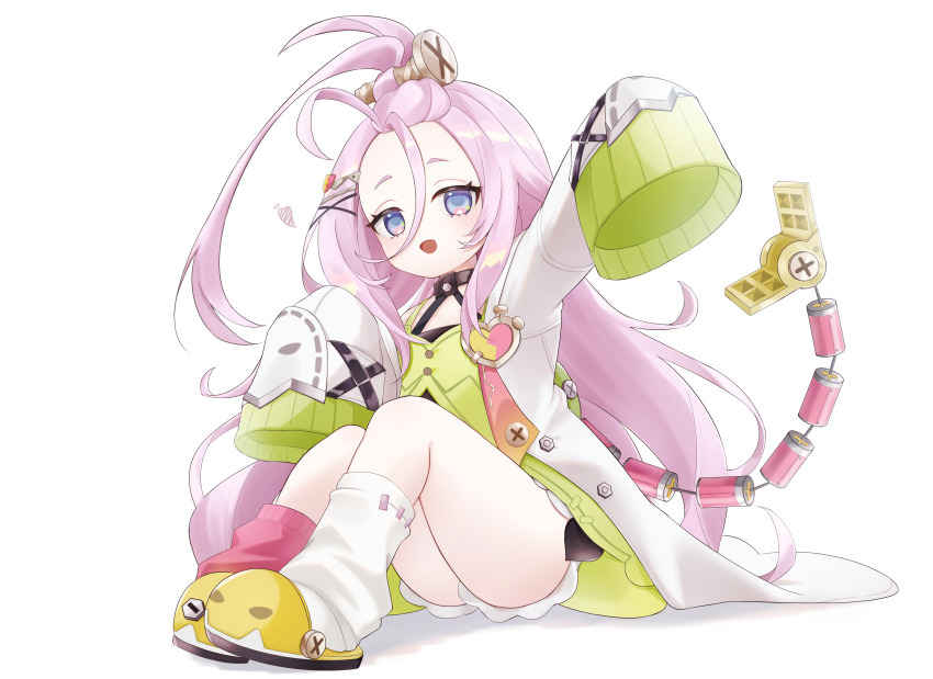 1girl, absurdres, aino_(genshin_impact), arm_up, asymmetrical_legwear, fake_tail, genshin_impact, hair_between_eyes